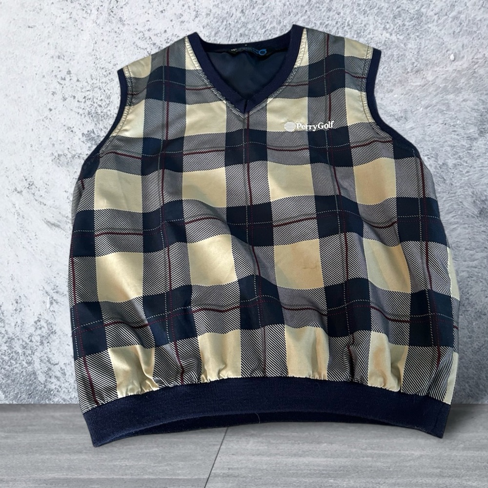 Sunderland Of Scotland Women’s Size S Plaid Golf Windbreaker Vest Tan Perry